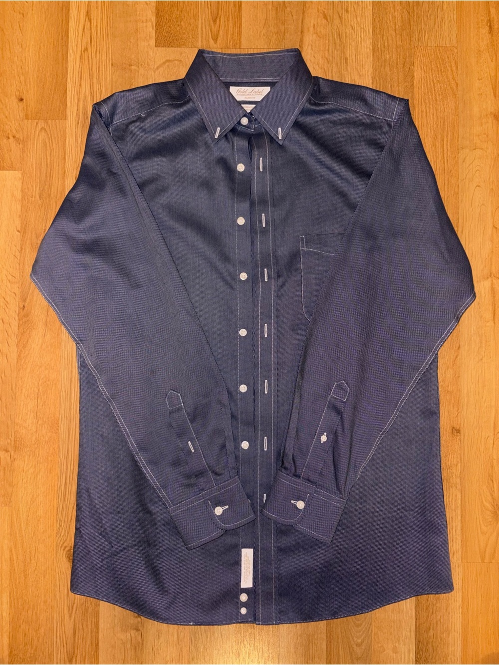 Roundtree & Yorke Navy Blue Long-Sleeve Button-Down Shirt